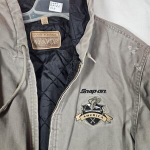 Snap On Work Jacket Mens L Gray Bomber Hooded Lined Insulated Swingster Workwear